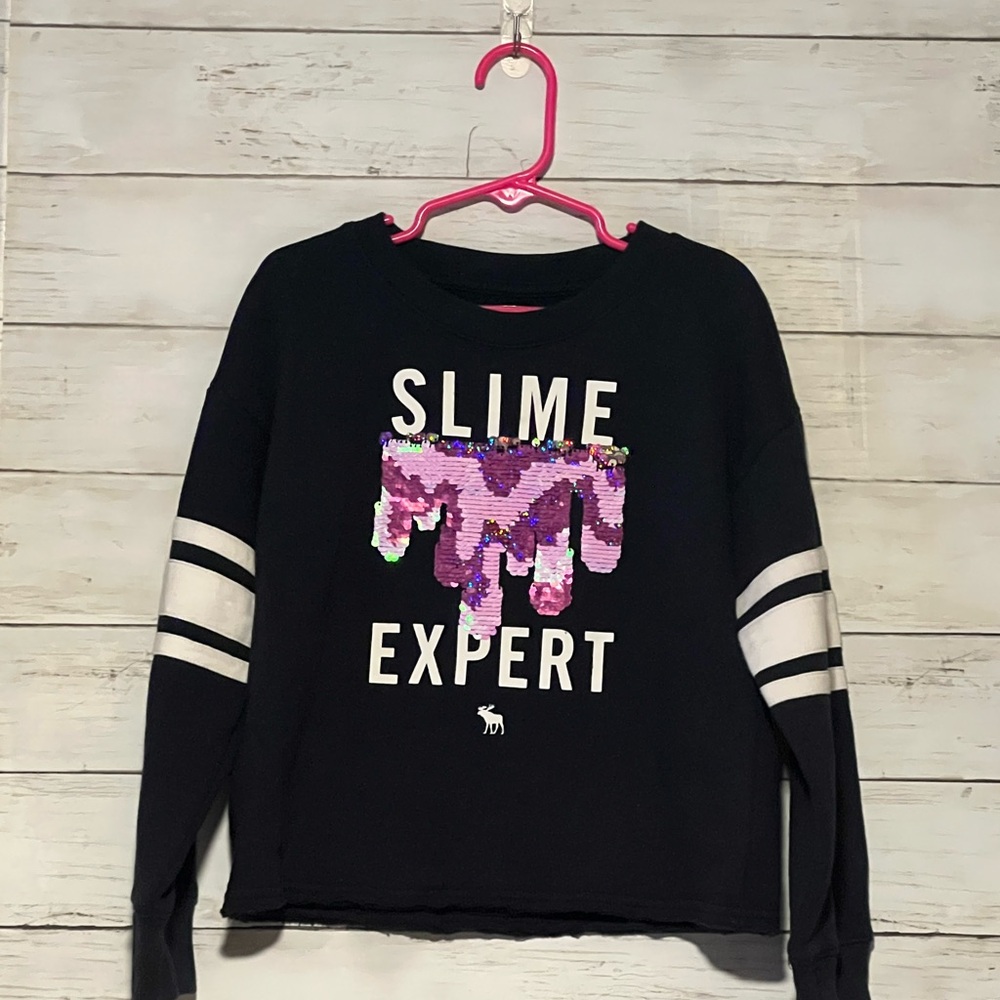 Abercrombie Kids Navy Blue Sweatshirt with Purple Sequin Design